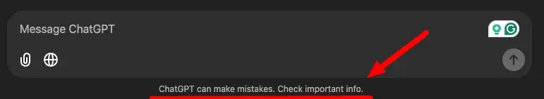 Screenshot showing chatgpts quality disclaimer.