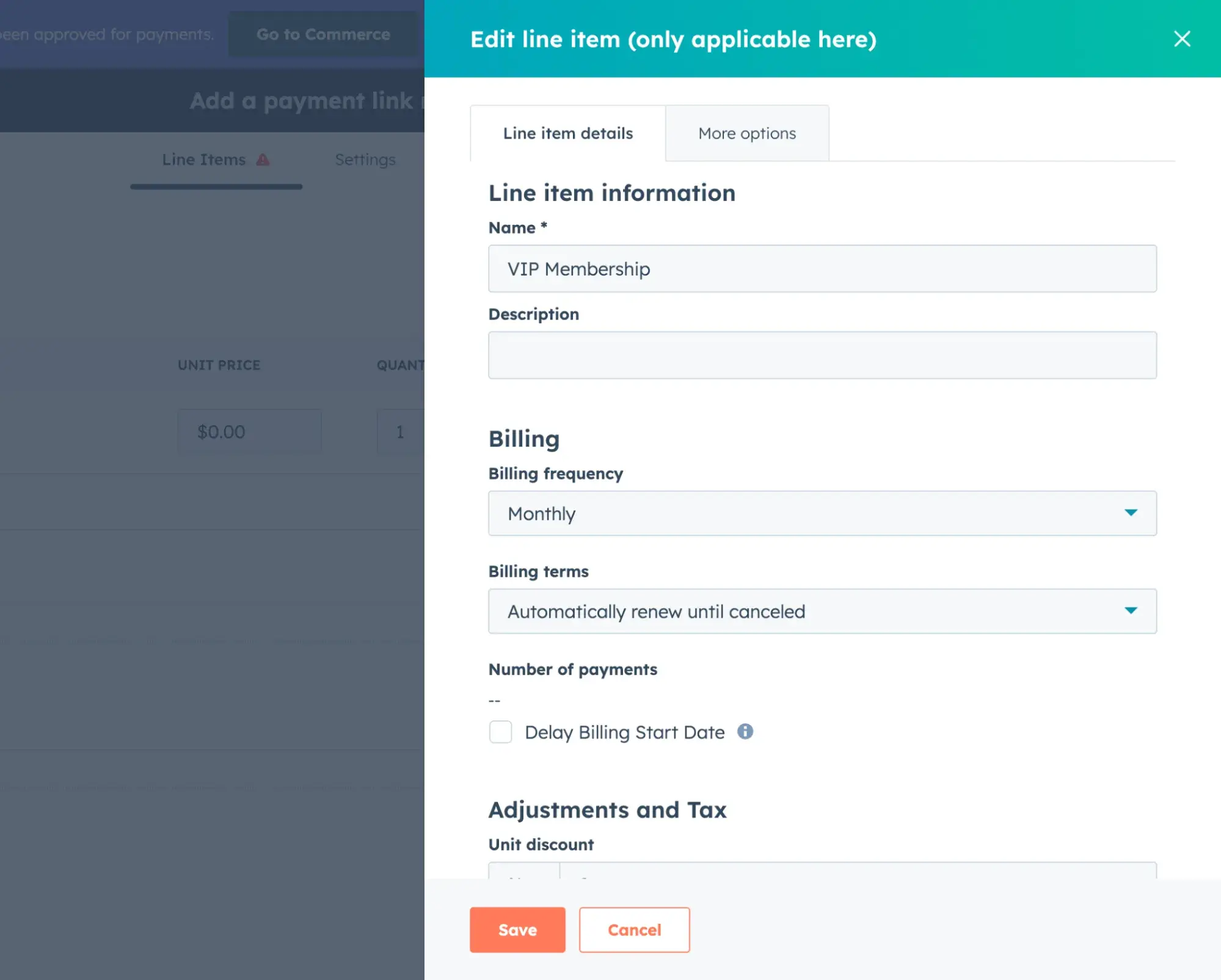 how to make a subscription website: hubspot payment link creation