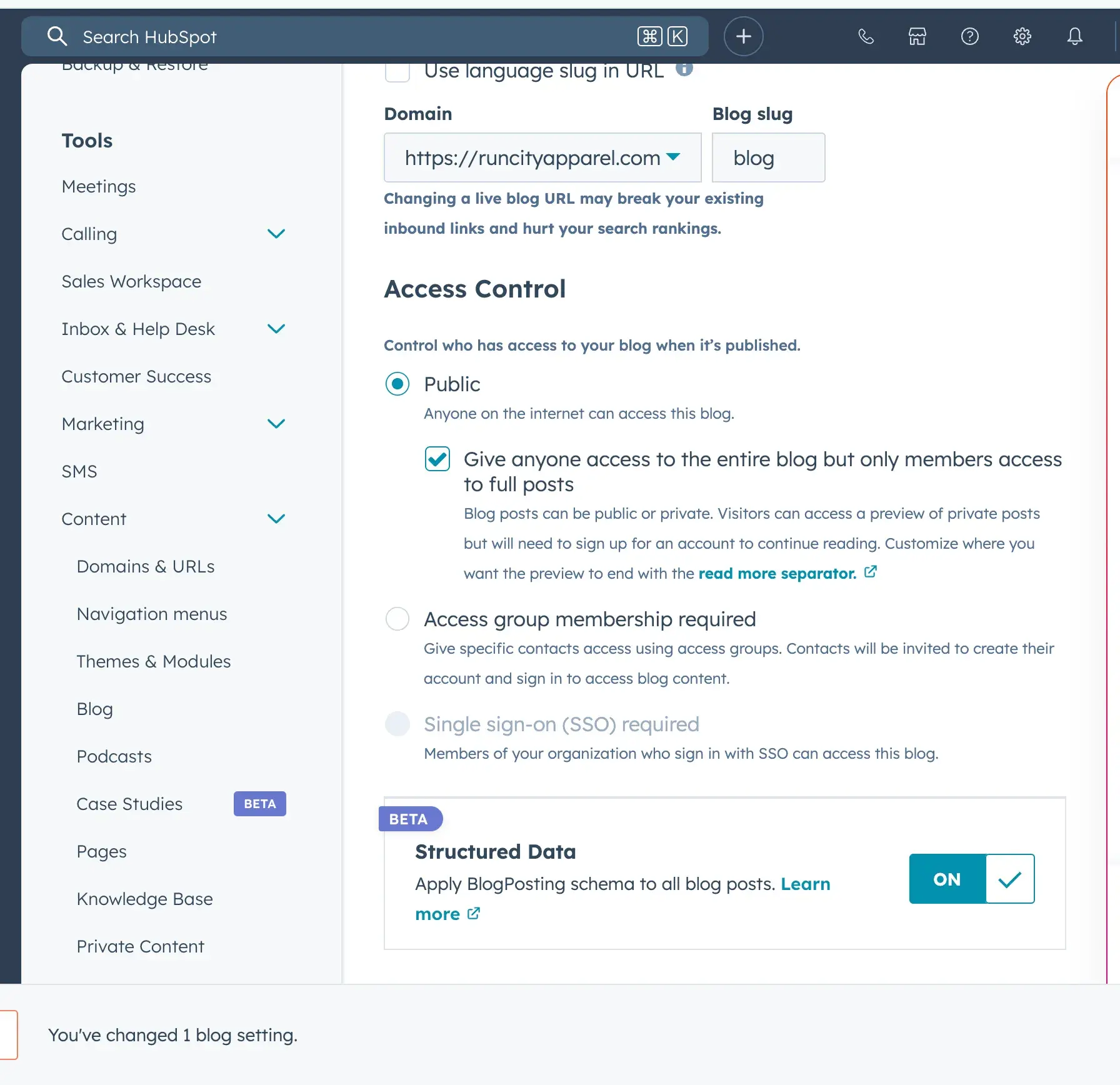 hubspot access control settings