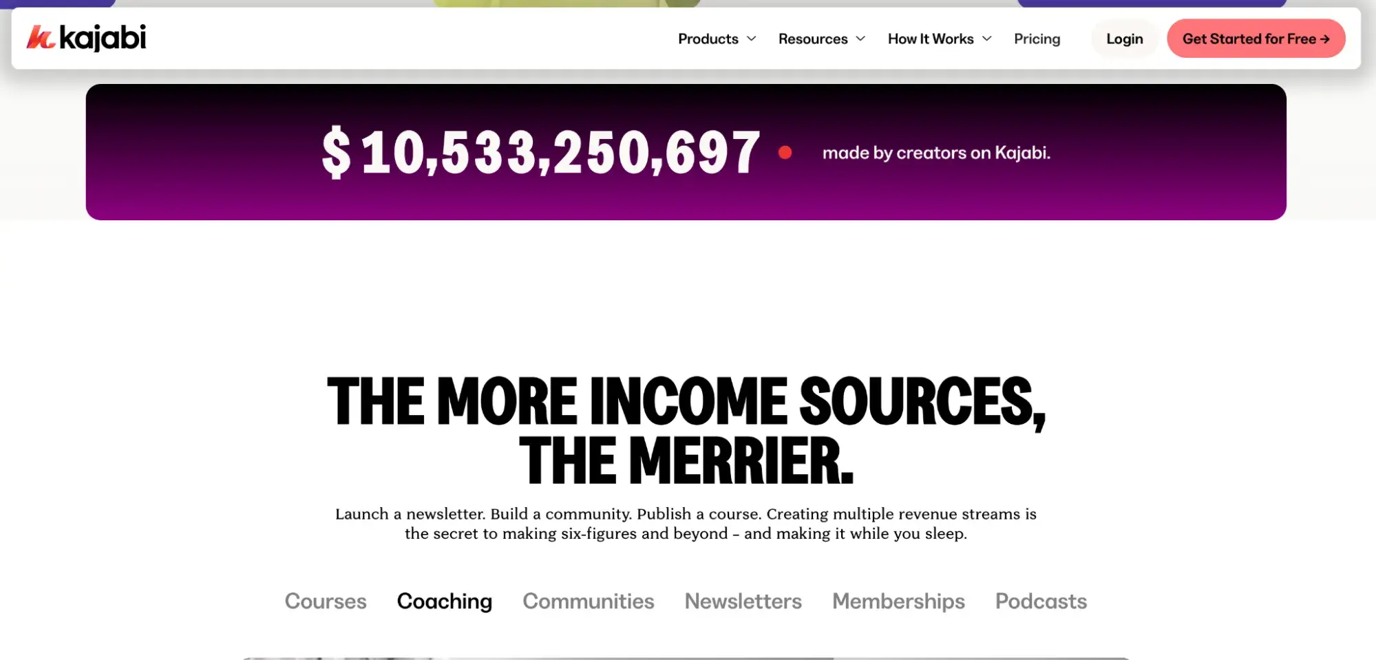 kajabi website showing amount of money brought in by creators on the platform