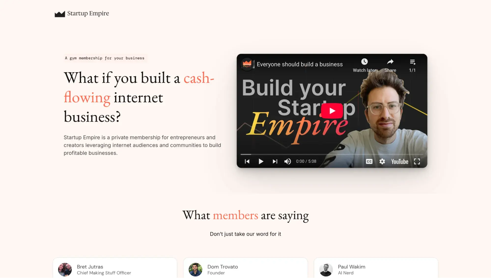 membership website example: startup empire