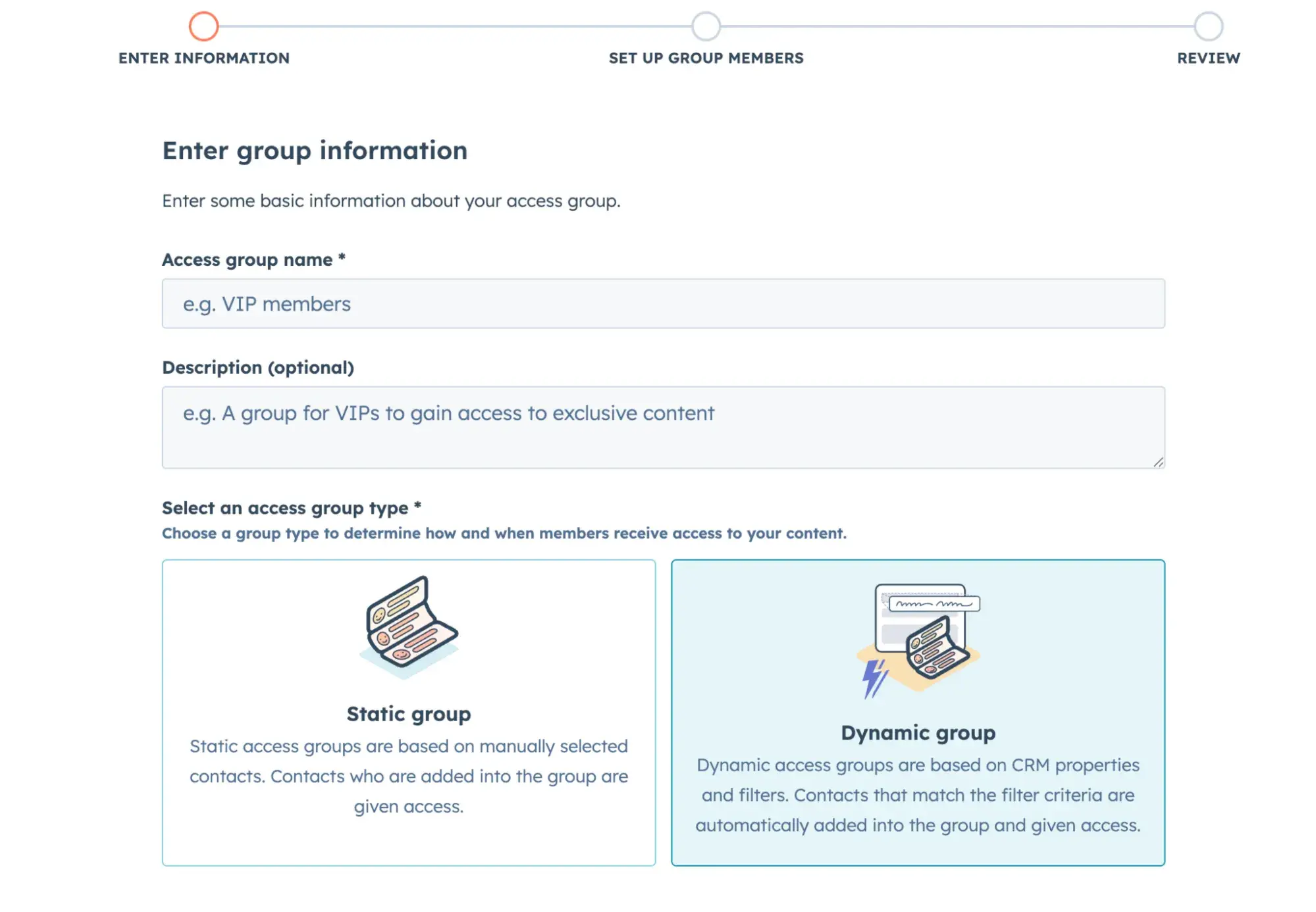how to make a subscription website: hubspot memberships access group creation