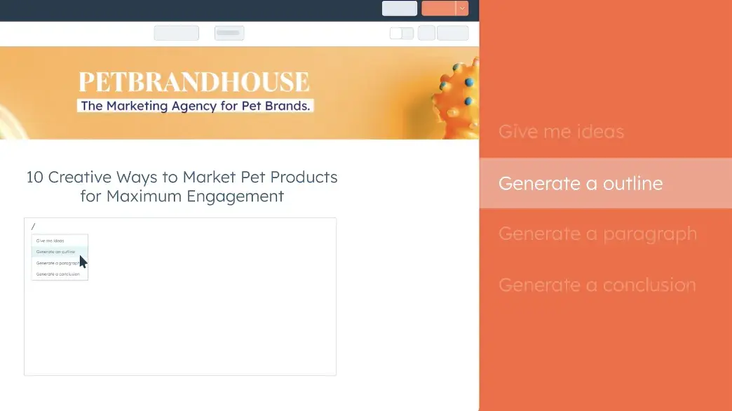 How to make a website: Hubspot AI Content Writer Generate an outline feature.