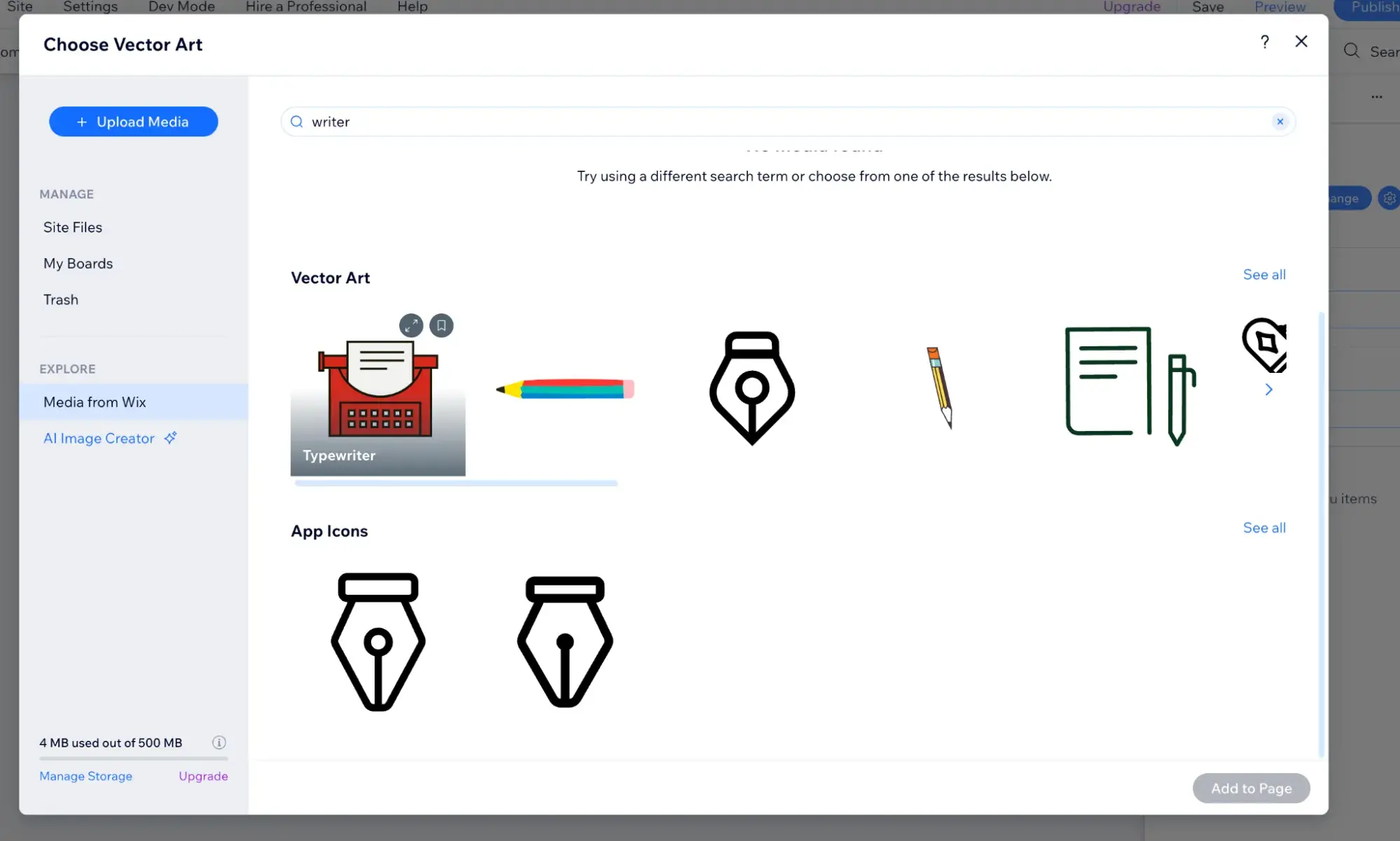 wix editor with vector art options
