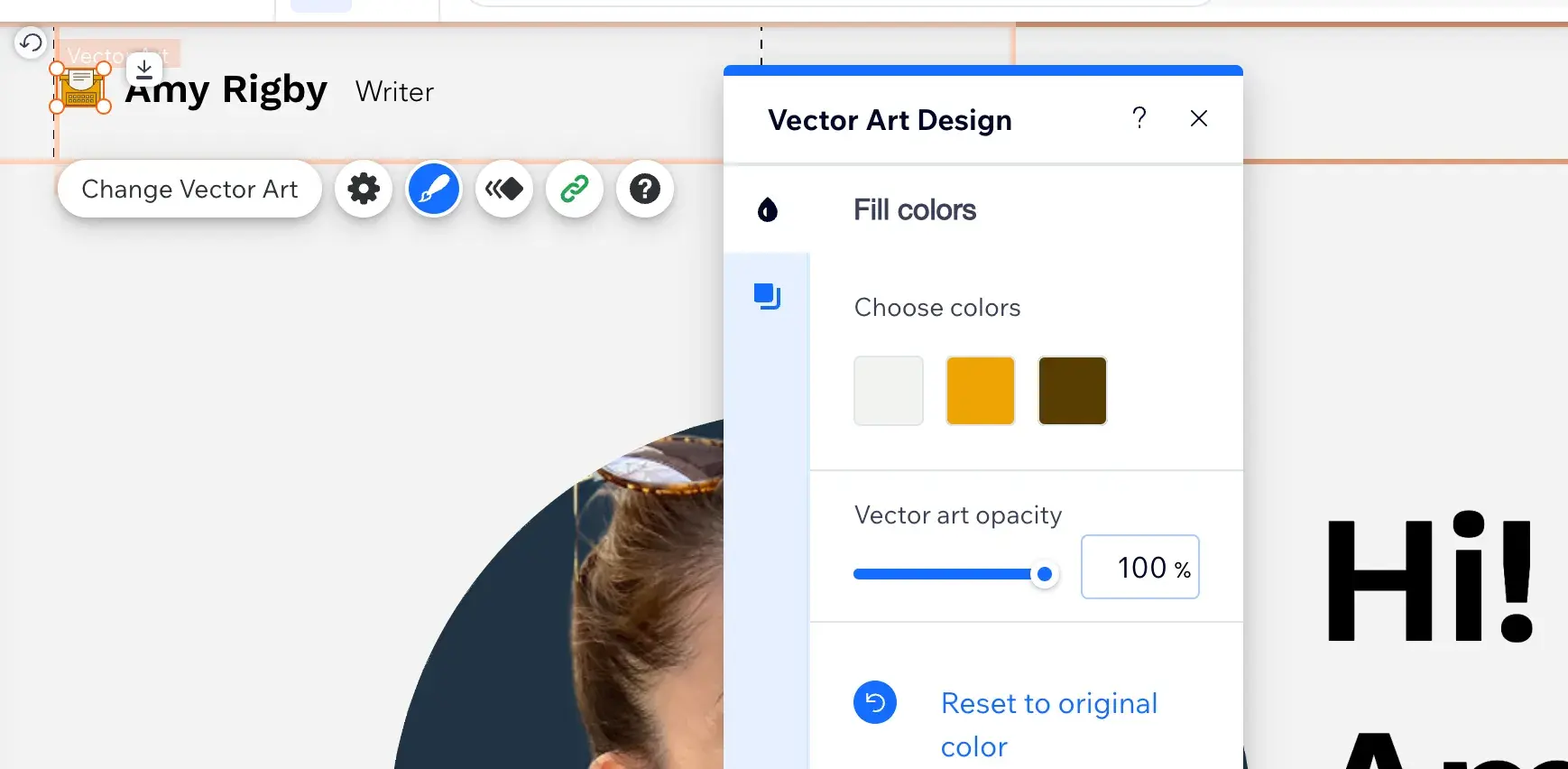wix editor changing vector art colors