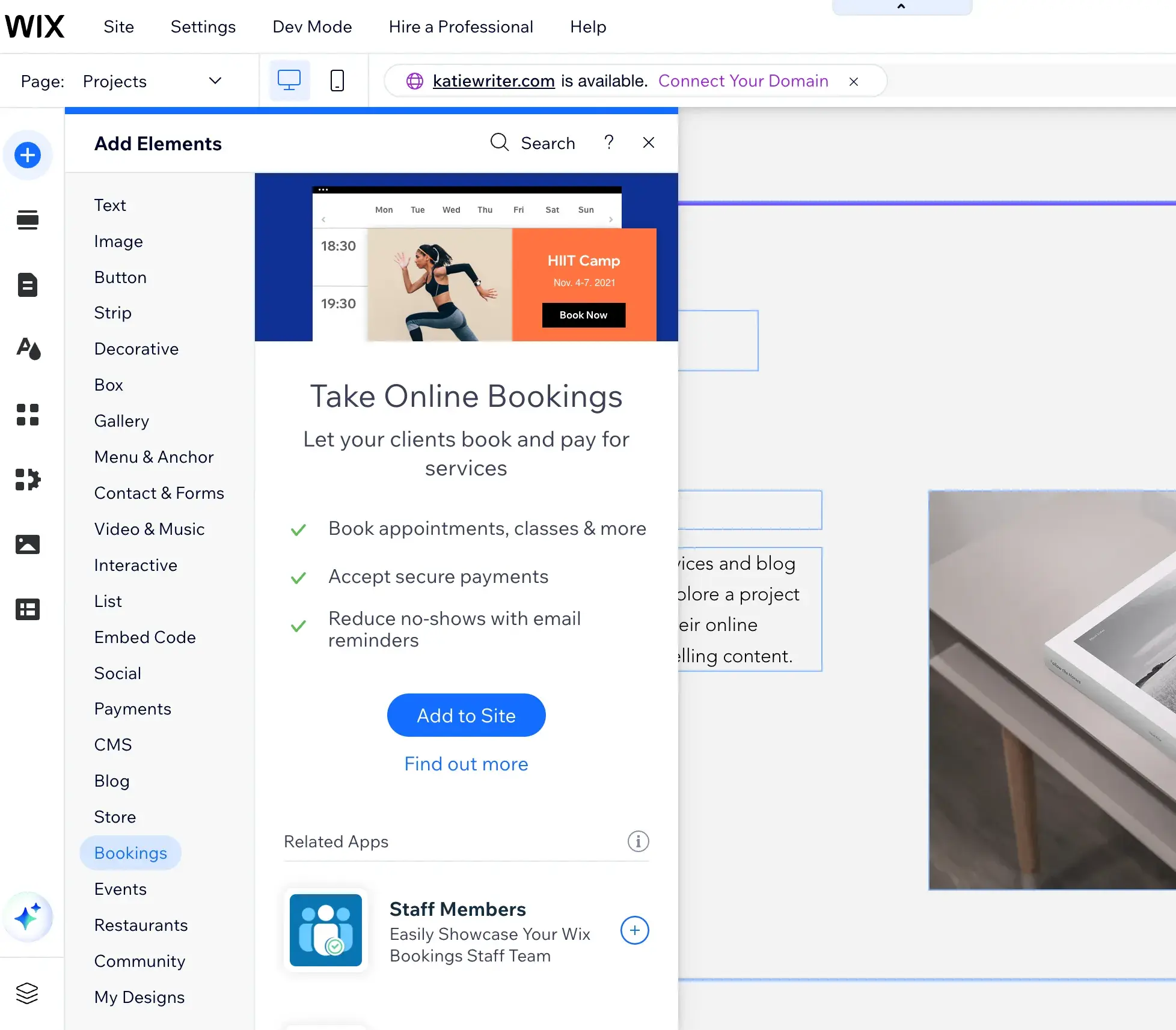 wix elements to add online bookings