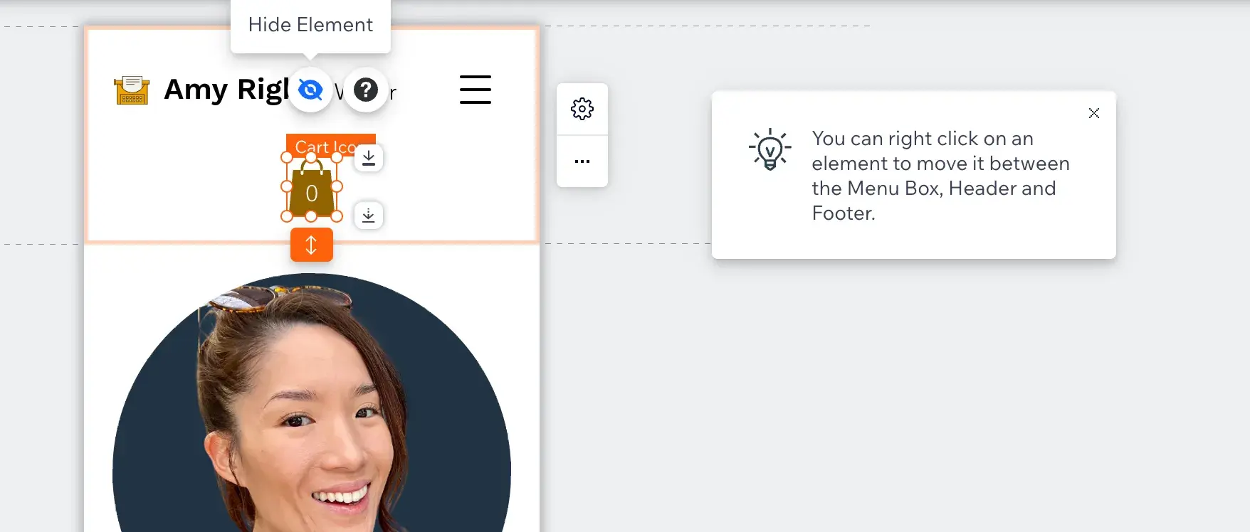 wix mobile editor hiding the shopping cart icon