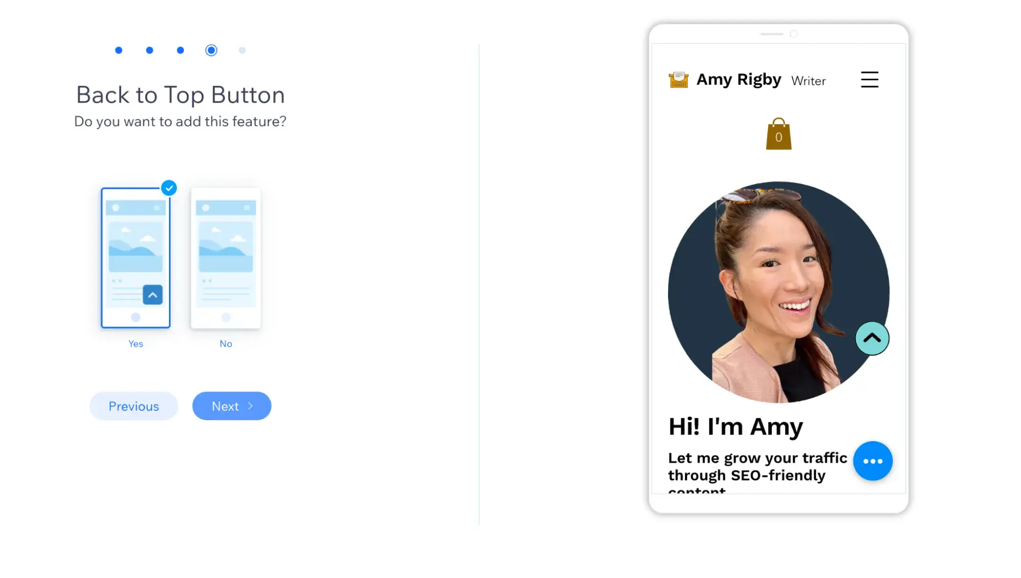 wix mobile editor gives you the option to add a back to top button