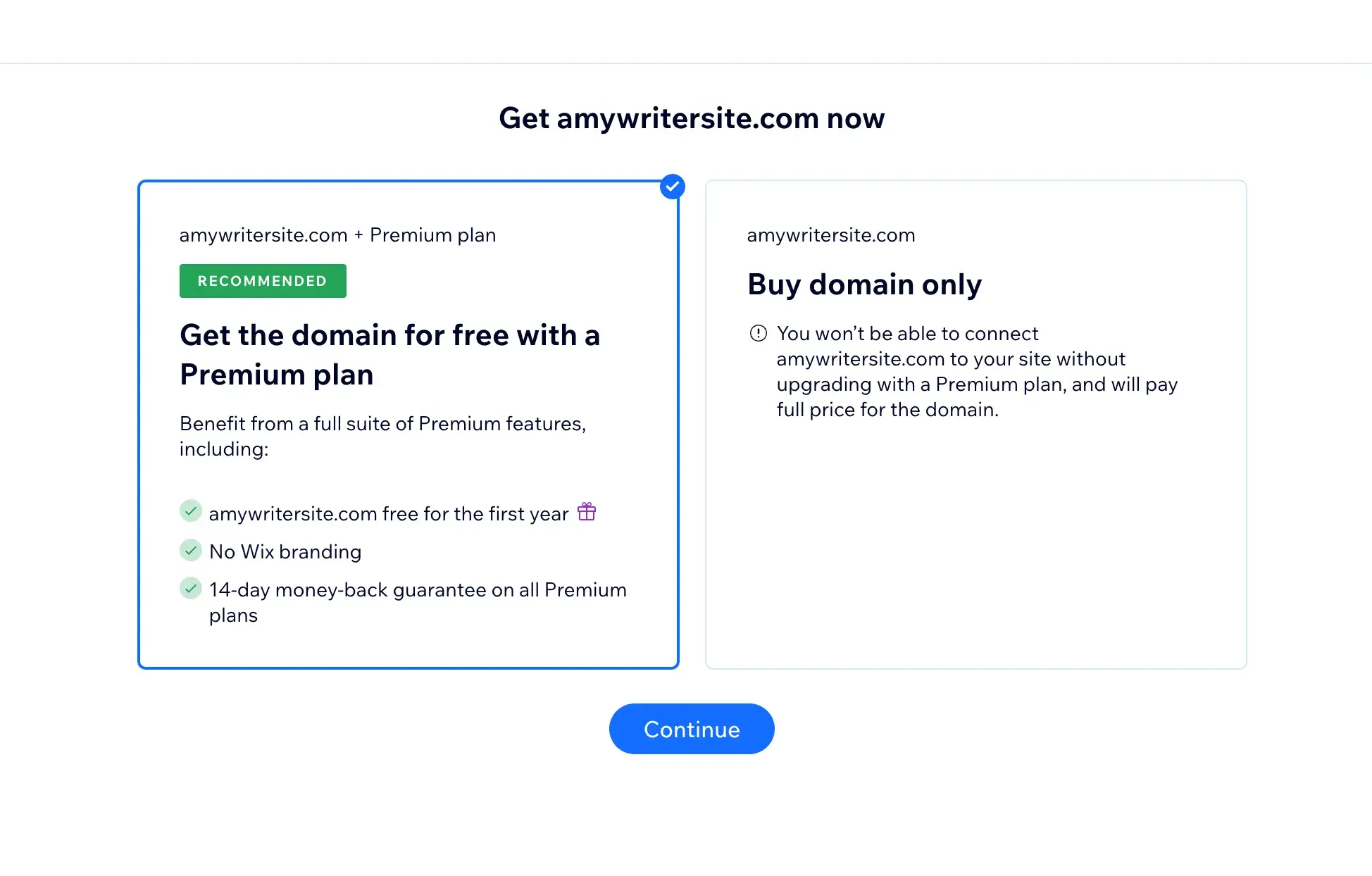 wix options to get the domain with a paid plan or buy domain only