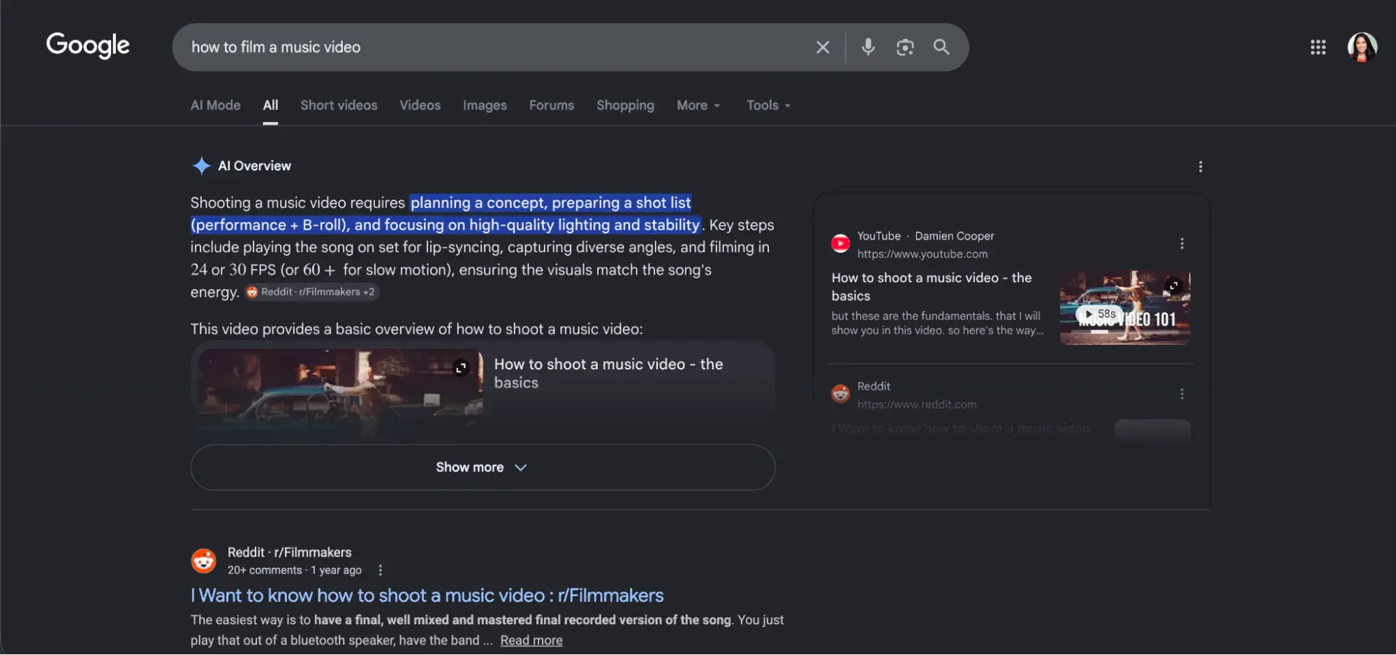 how to rank in ai overviews, how to film a music video ai overview example