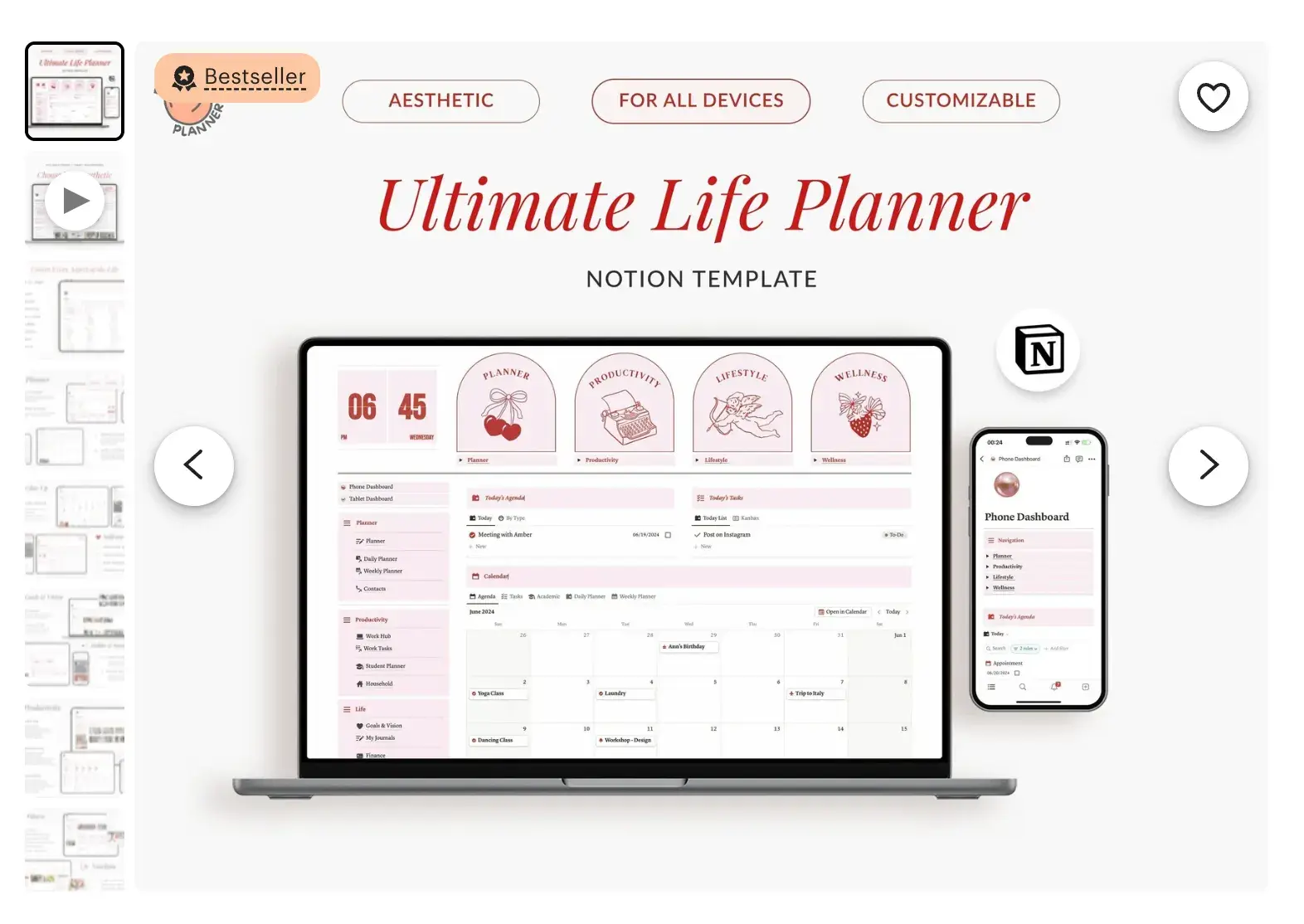a screenshot of a notion daily planner template from an etsy users storefront