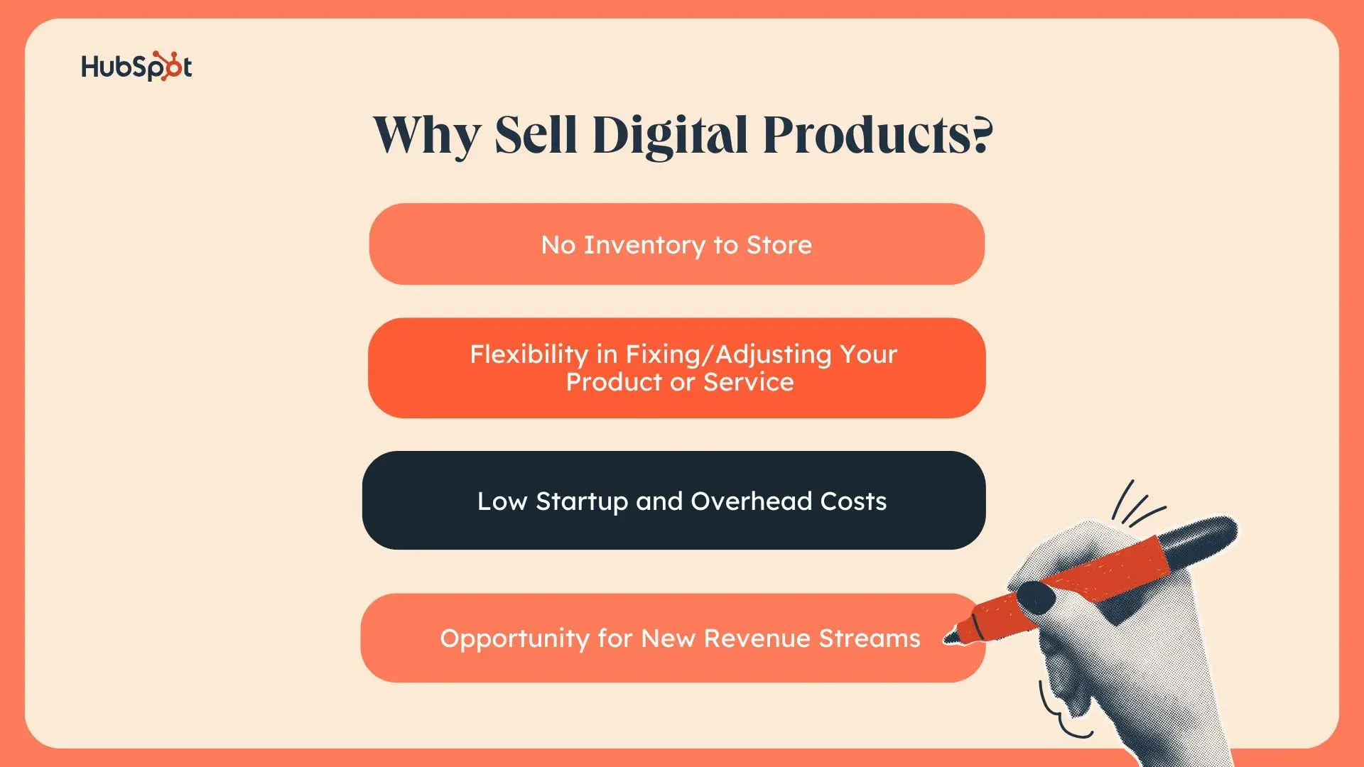 a hubspot-branded graphic listing four reasons to sell digital products
