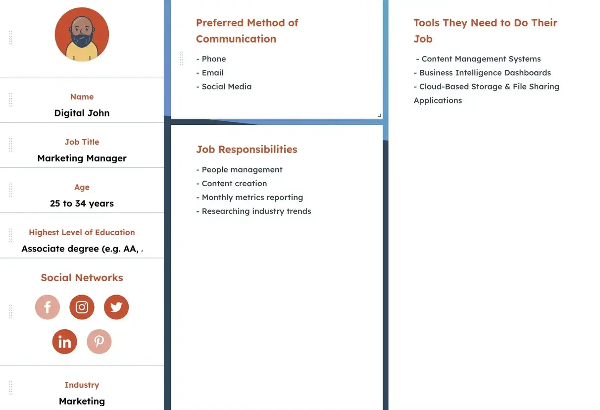 a screenshot of hubspots make my buyer persona tool
