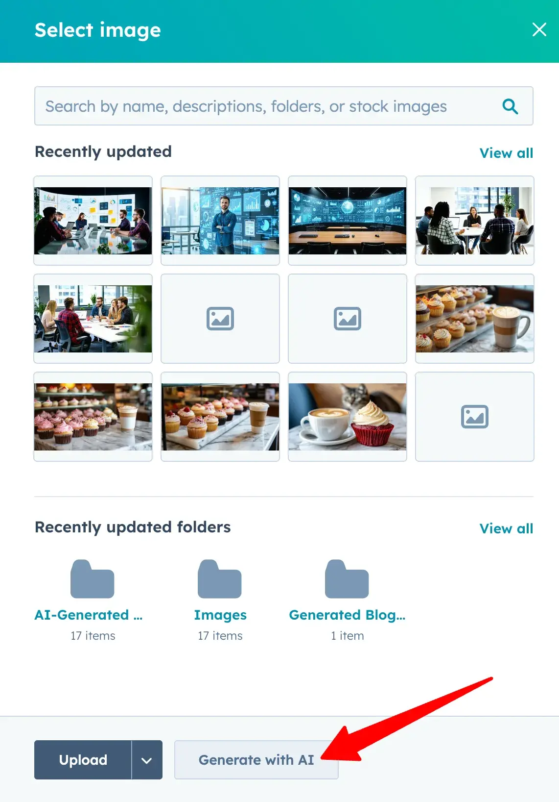 red arrow pointing to “generate with ai” button