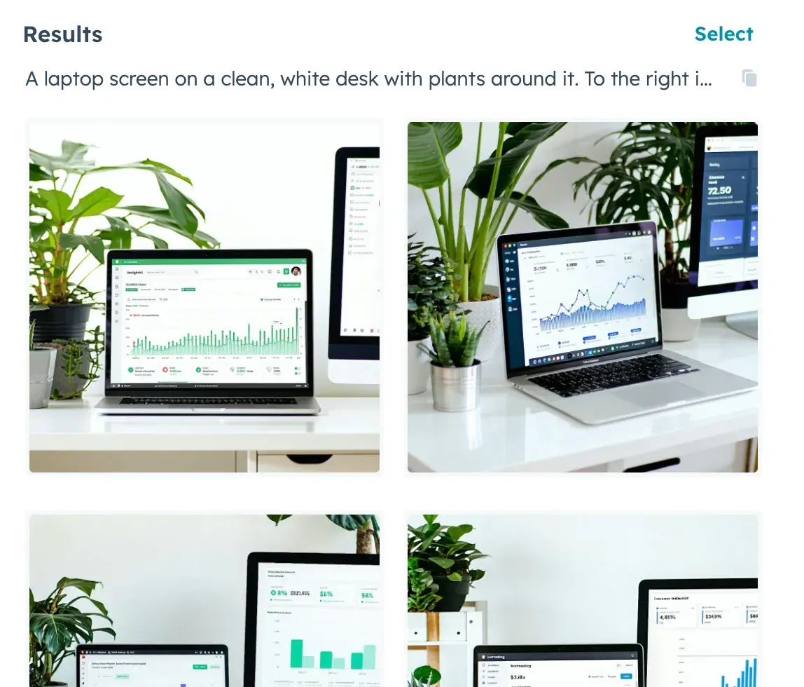 ai-generated images showing a laptop on a white desk with plants behind it