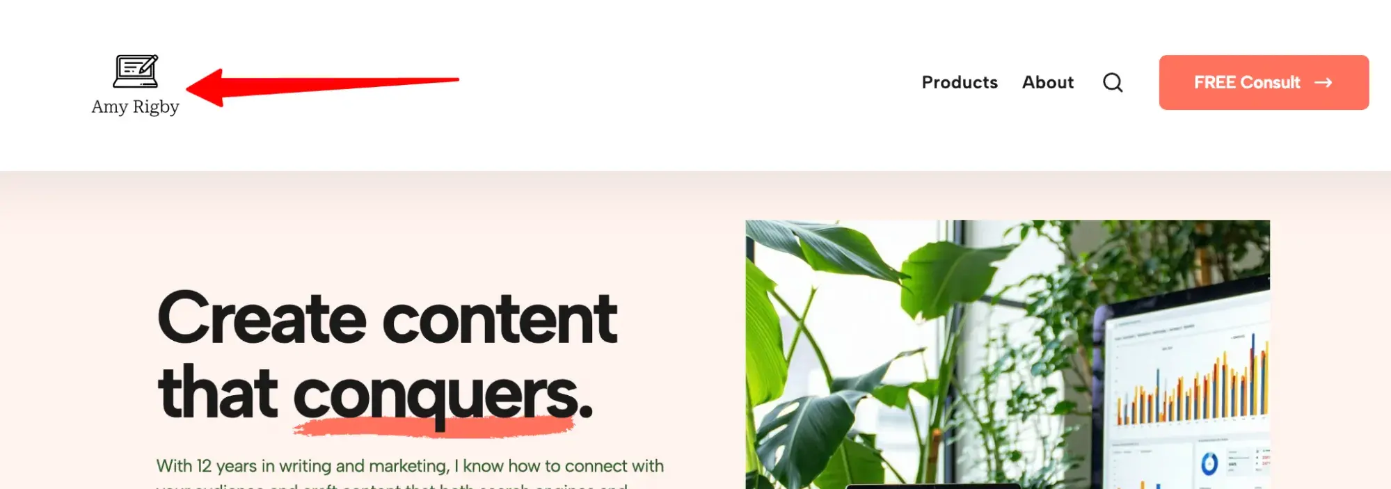 red arrow pointing to the logo which shows a laptop icon and pencil icon