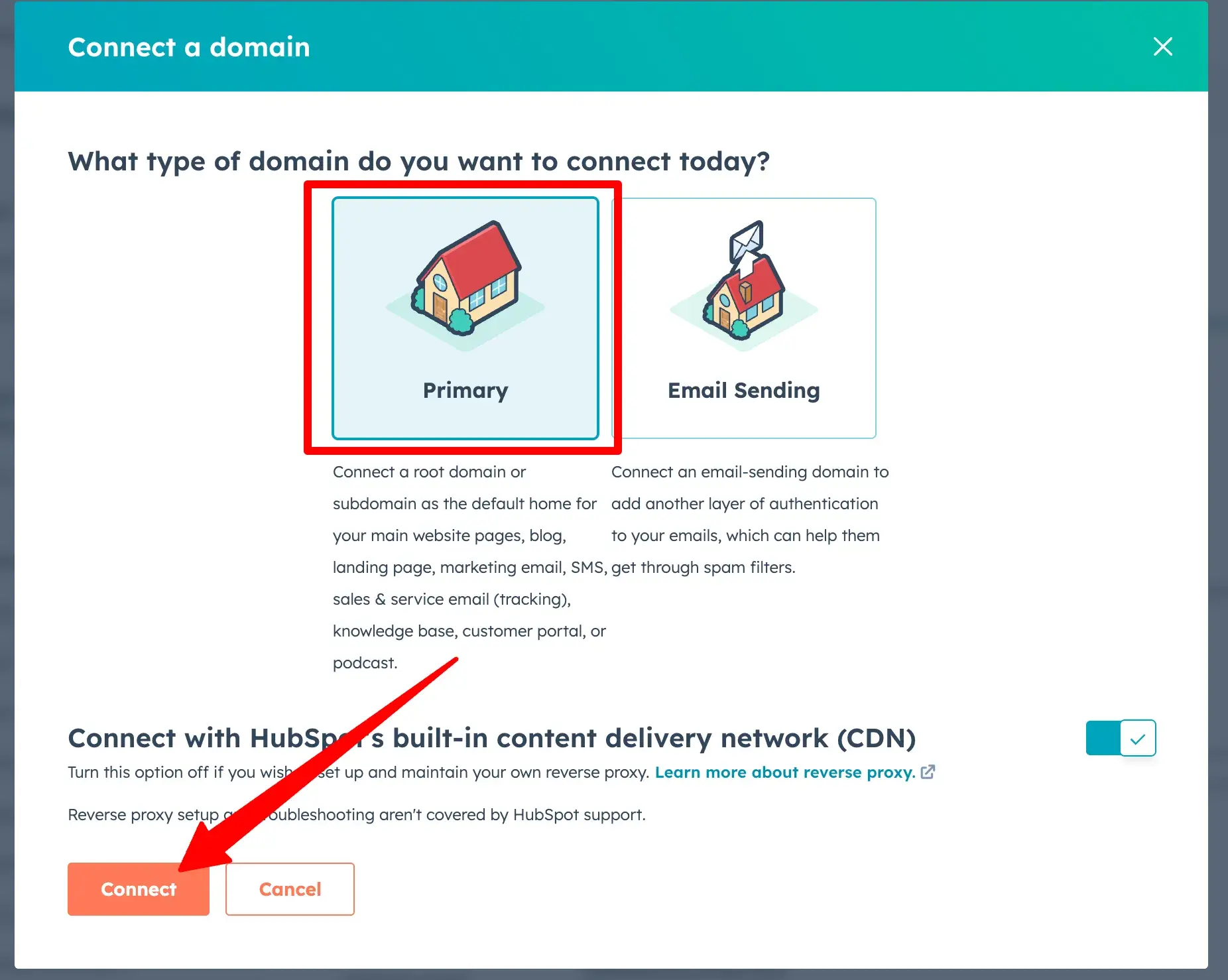 red arrow pointing to connect button
