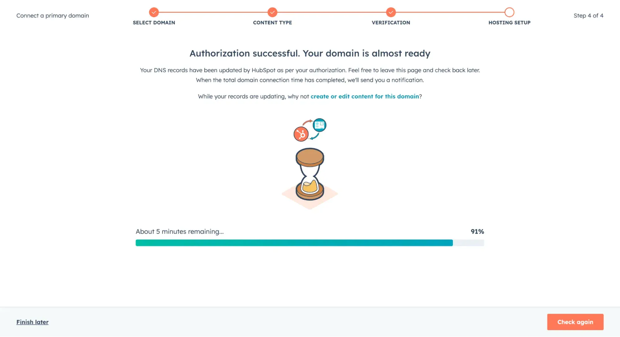 screen that says “authorization successful. your domain is almost ready.”