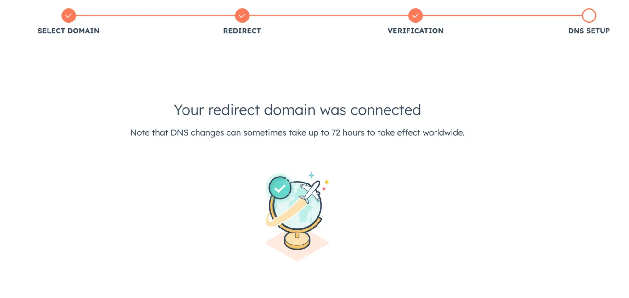 screen that says, “your redirect domain was connected.”