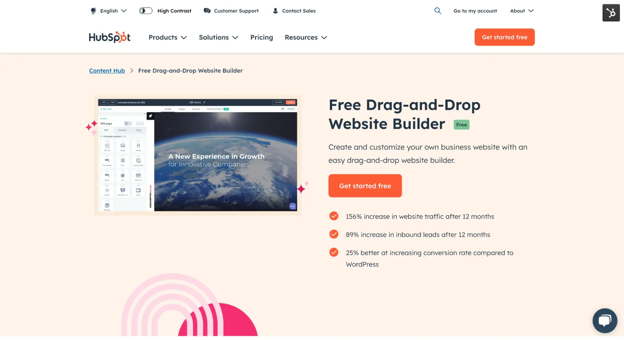 hubspot content hub free drag and drop website builder