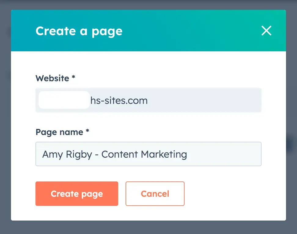 popup with orange button that says create page