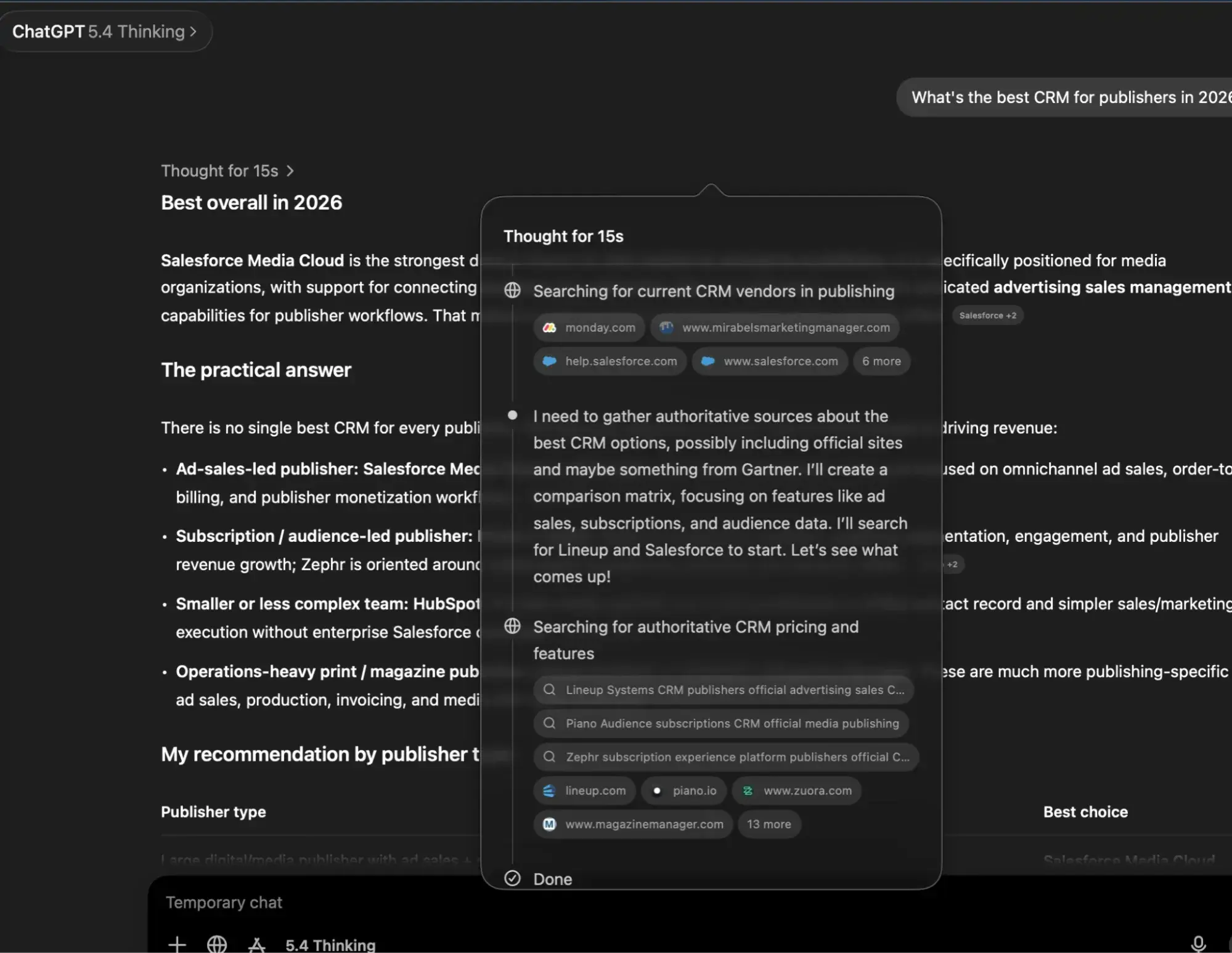 chatgpt thinking mode expanded view showing query fan-out process breaking one prompt into multiple search queries