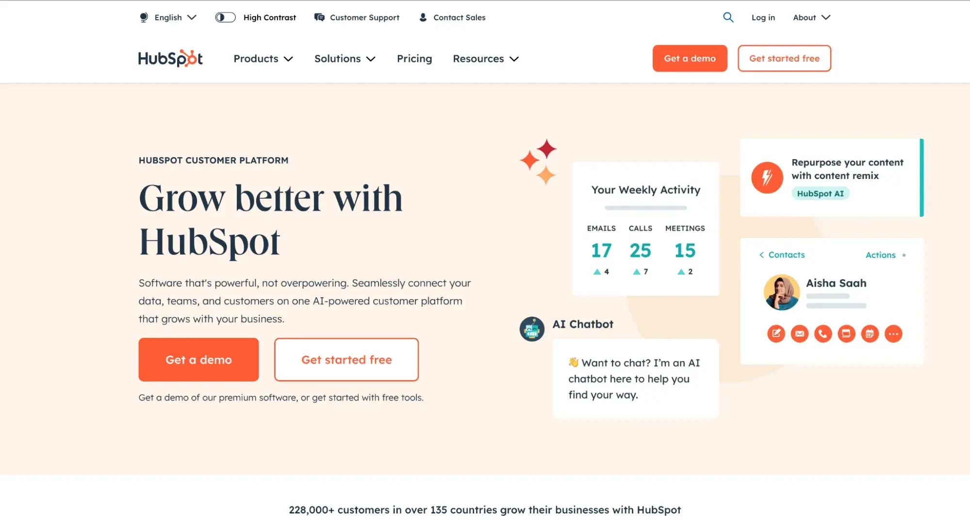 hubspots homepage in august 2024