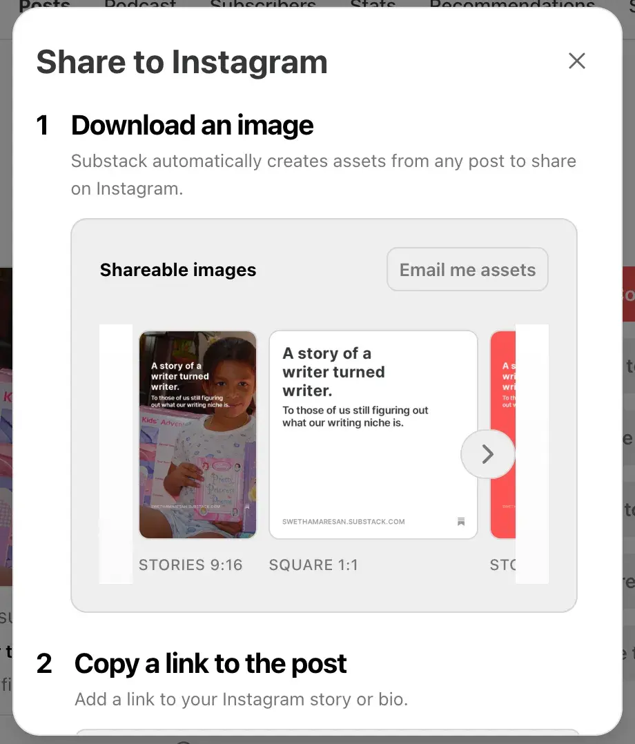 Share to Instagram screen with image download options.