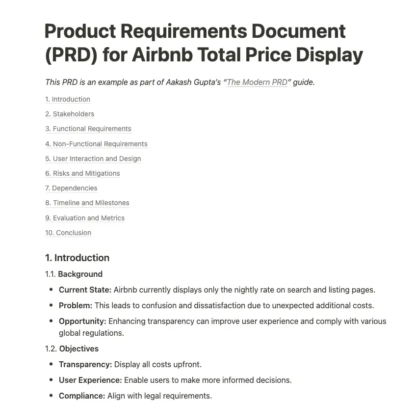 technical documentation prd example