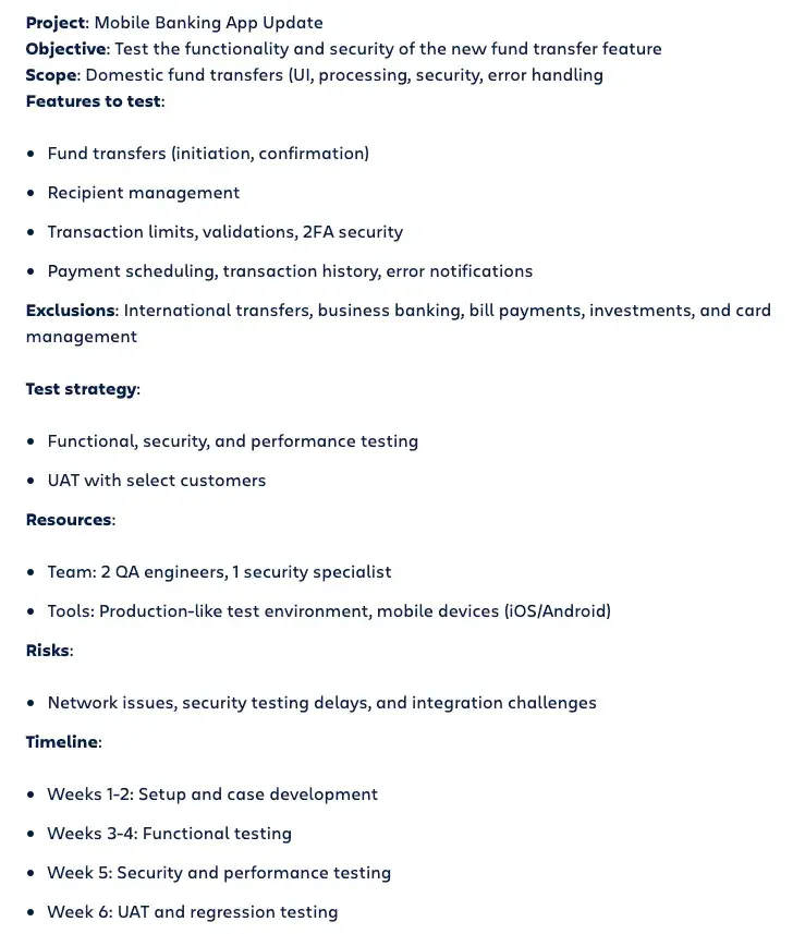 software testing schedule technical documentation example