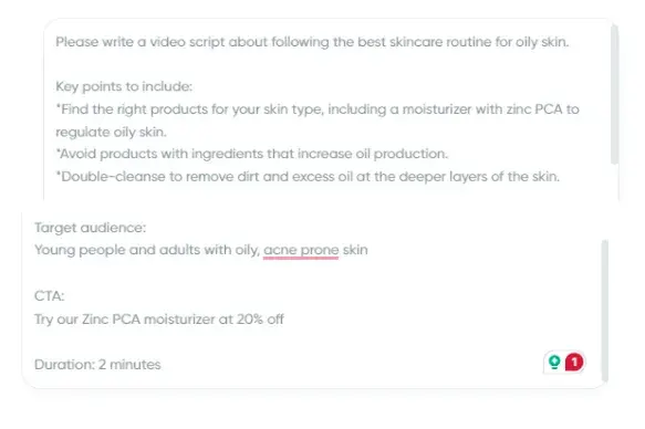 Inputting instructions into Edworkings AI video script generator 