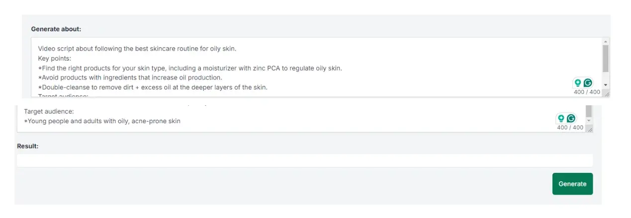 Inputting instructions into CoCoClip.AIs video script generator 