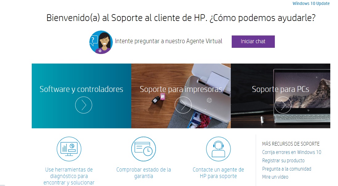 Ejemplo de autoservicio al cliente de HP