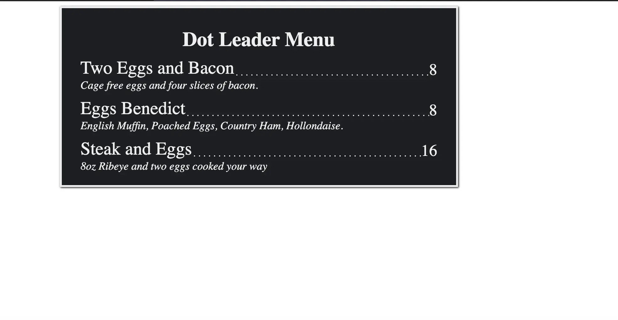 restaurant menu page example