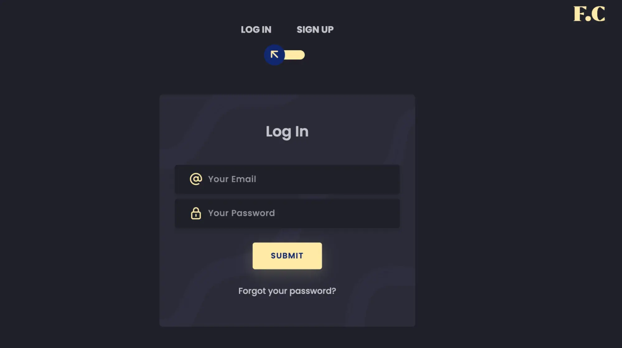 login/signup template with input fields for email and password