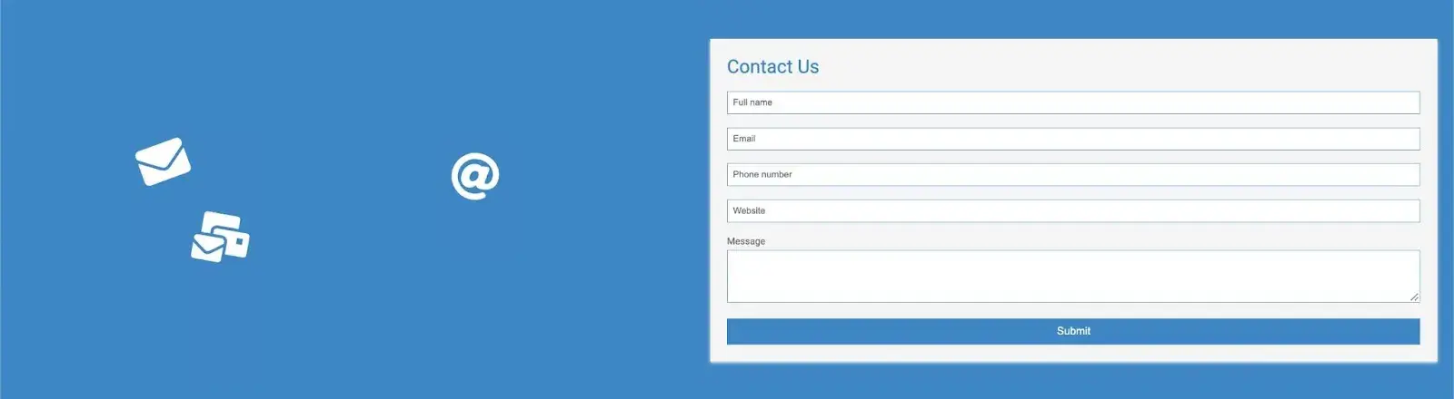 free contact form template with fields for name, email, phone number, website, and message