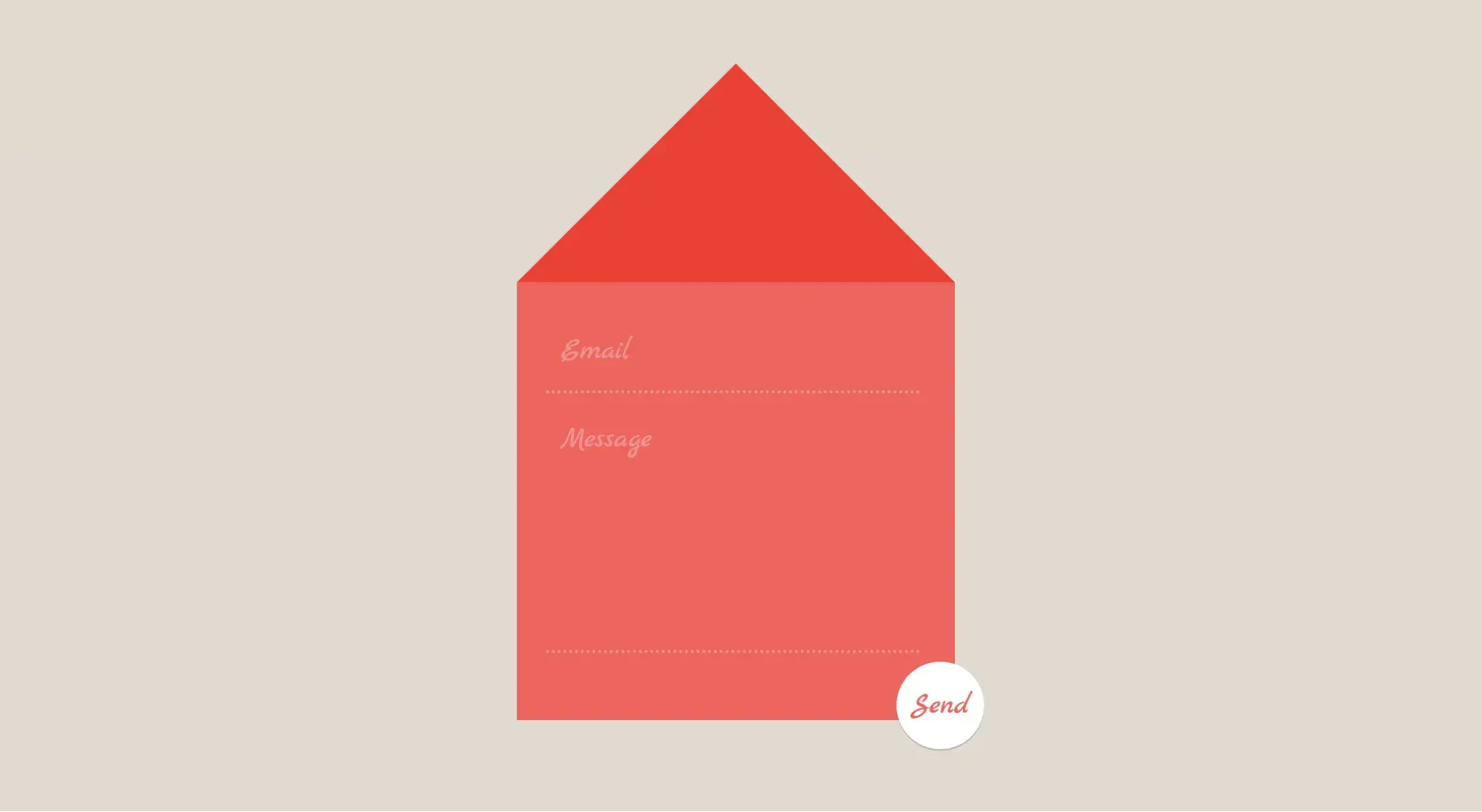 red animated contact form in the shape of a letter