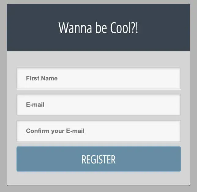 free html template, registration form with fields for first name, email, and email confirmation