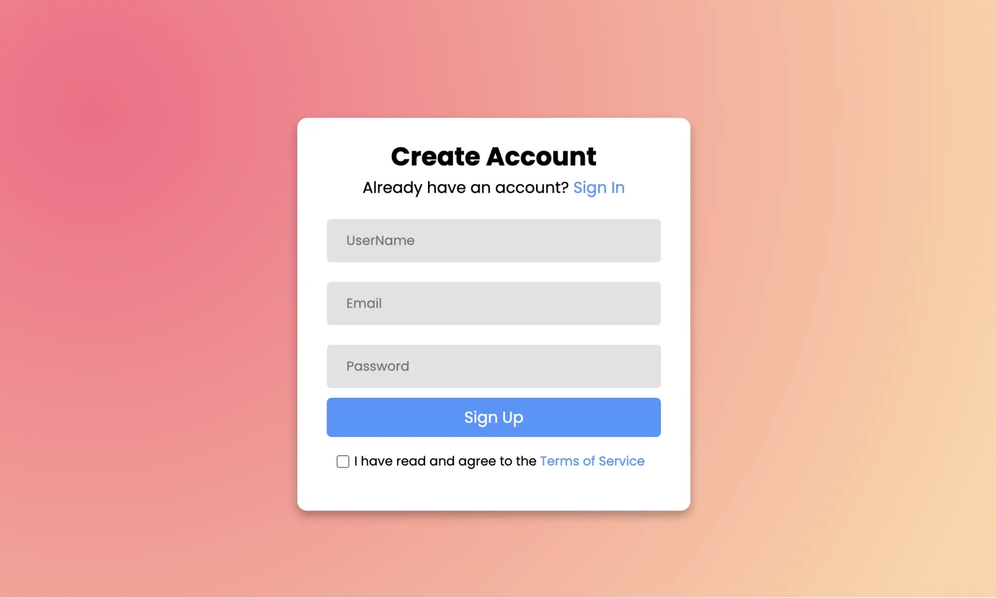 simple signup html form with orange background