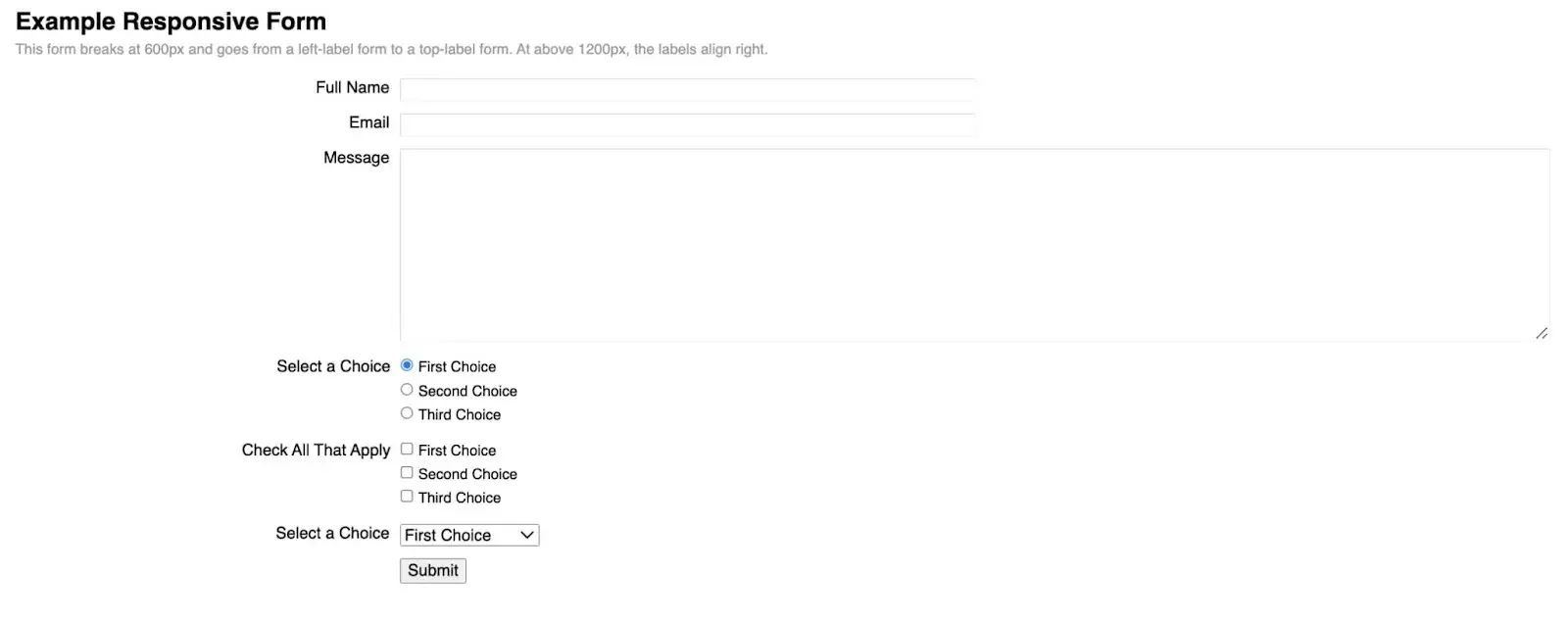responsive form with multi-choice options