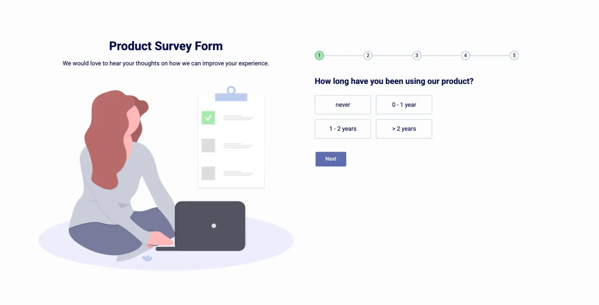 html survey form with the image of a woman using a laptop