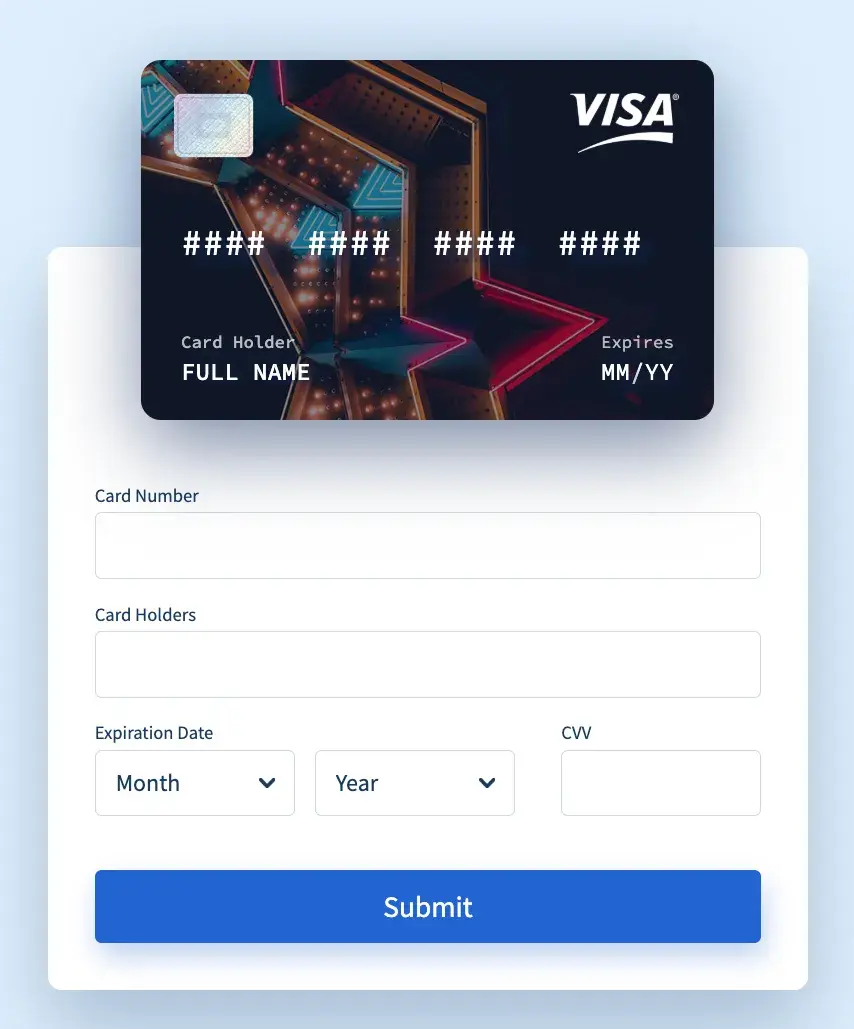 interactive html visa credit card template