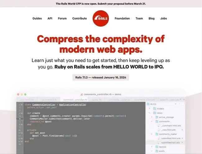 ruby on rails homepage