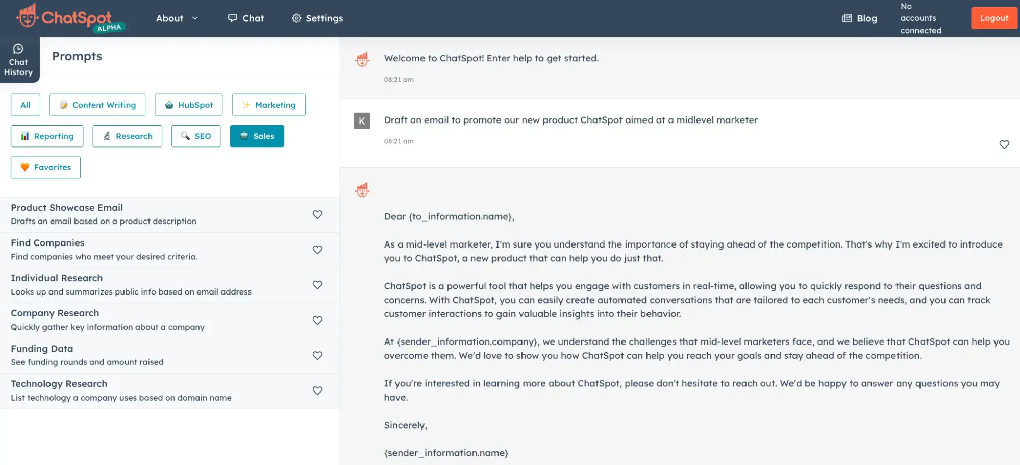 AI in CRM example prompt from ̽ѡ ChatSpot