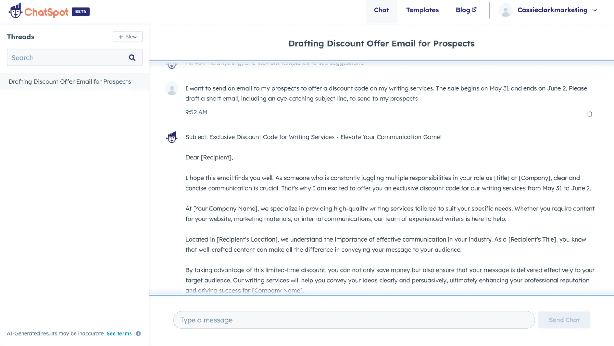 AI in CRM example prompt from ̽ѡ ChatSpot