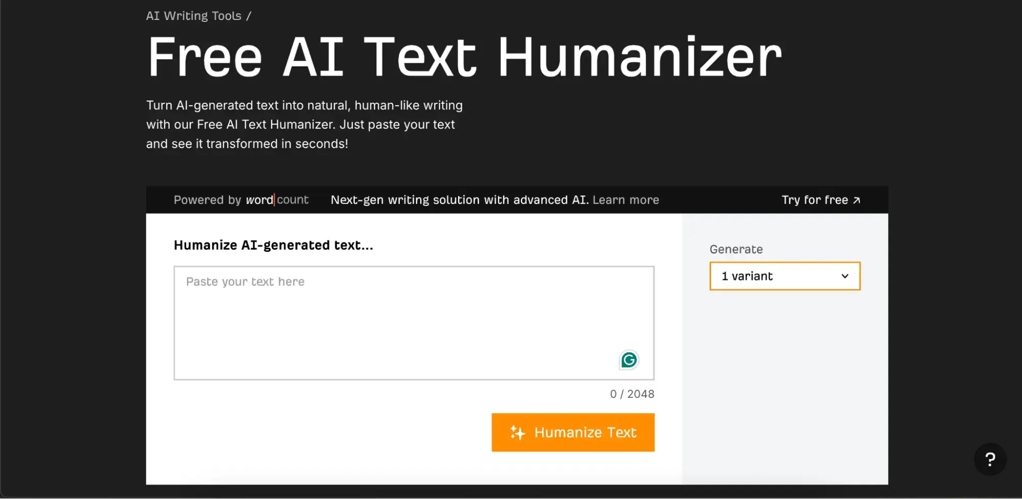 screenshot showing ahref’s free ai text humanizer tool.the good: