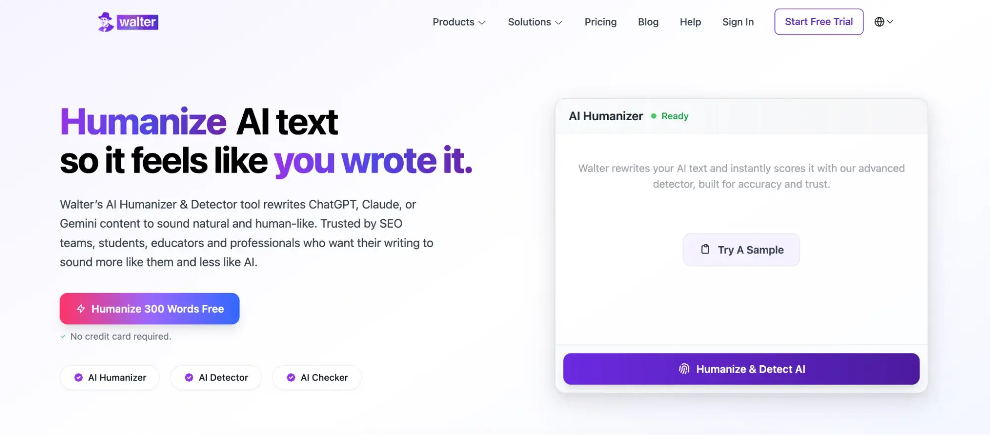 screenshot showing the rephrase options in walter’s free ai content humanizer tool.