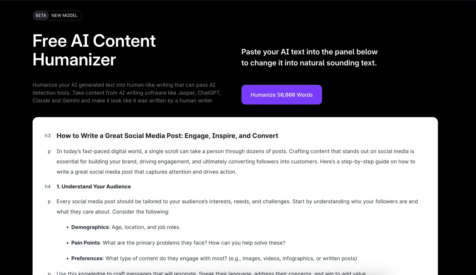 screenshot showing the surfer’s free ai content humanizer.