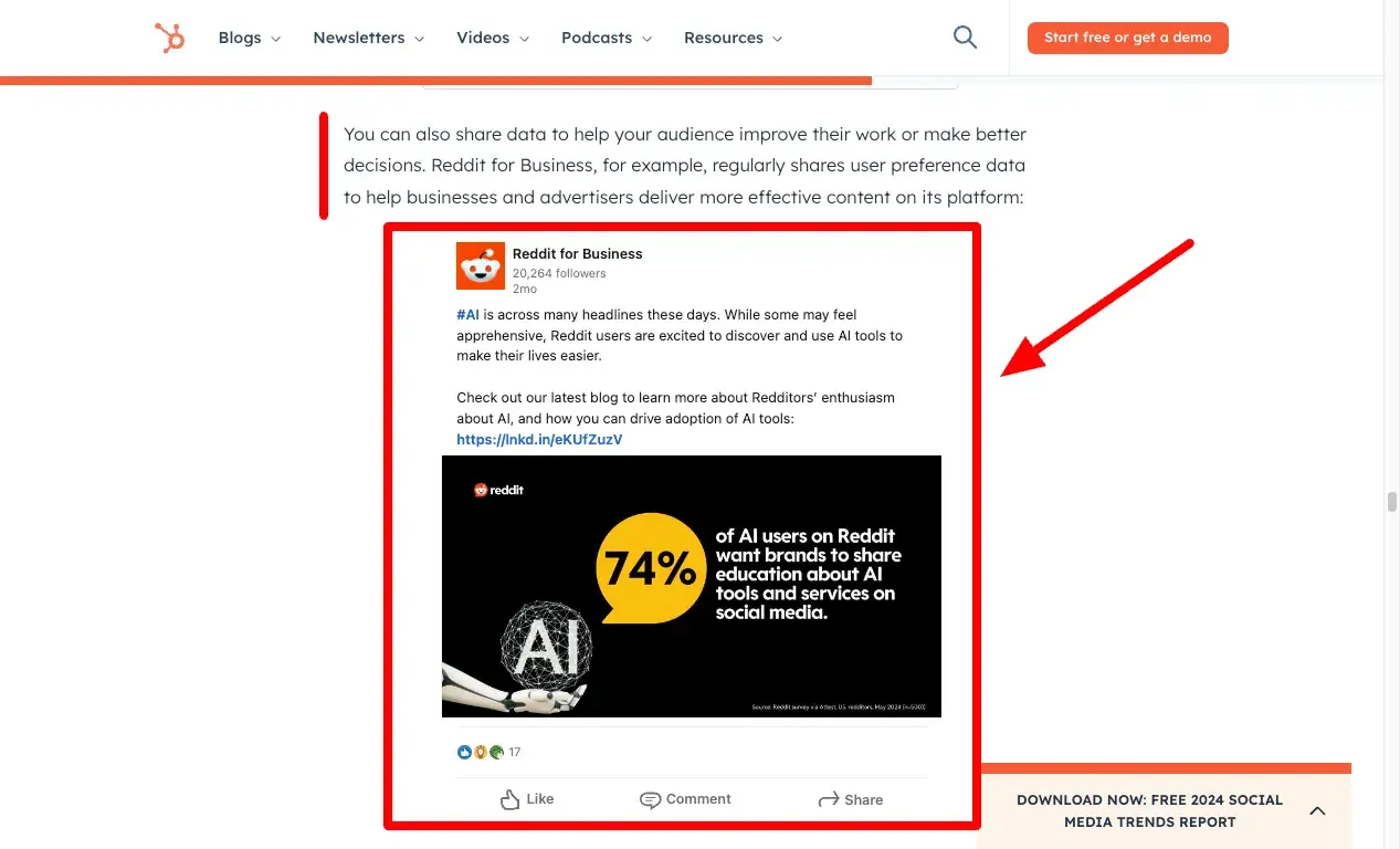 screenshot showing how the author includes real-life examples in her blog articles.