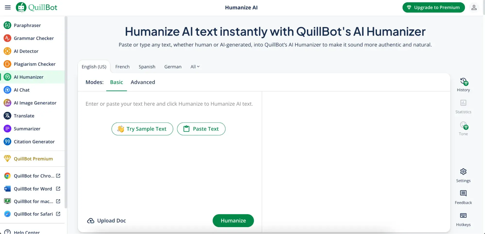 Quillbot's AI humanizer